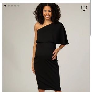 NWT PinkBlush Black One Shoulder Fitted Dress L